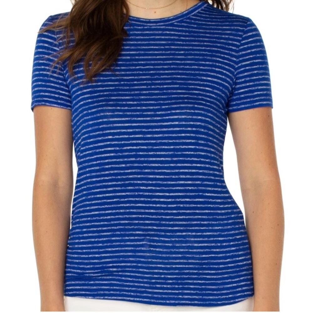 Women's Liverpool Slim Fit Crew neck classic knit tee blue white Size S